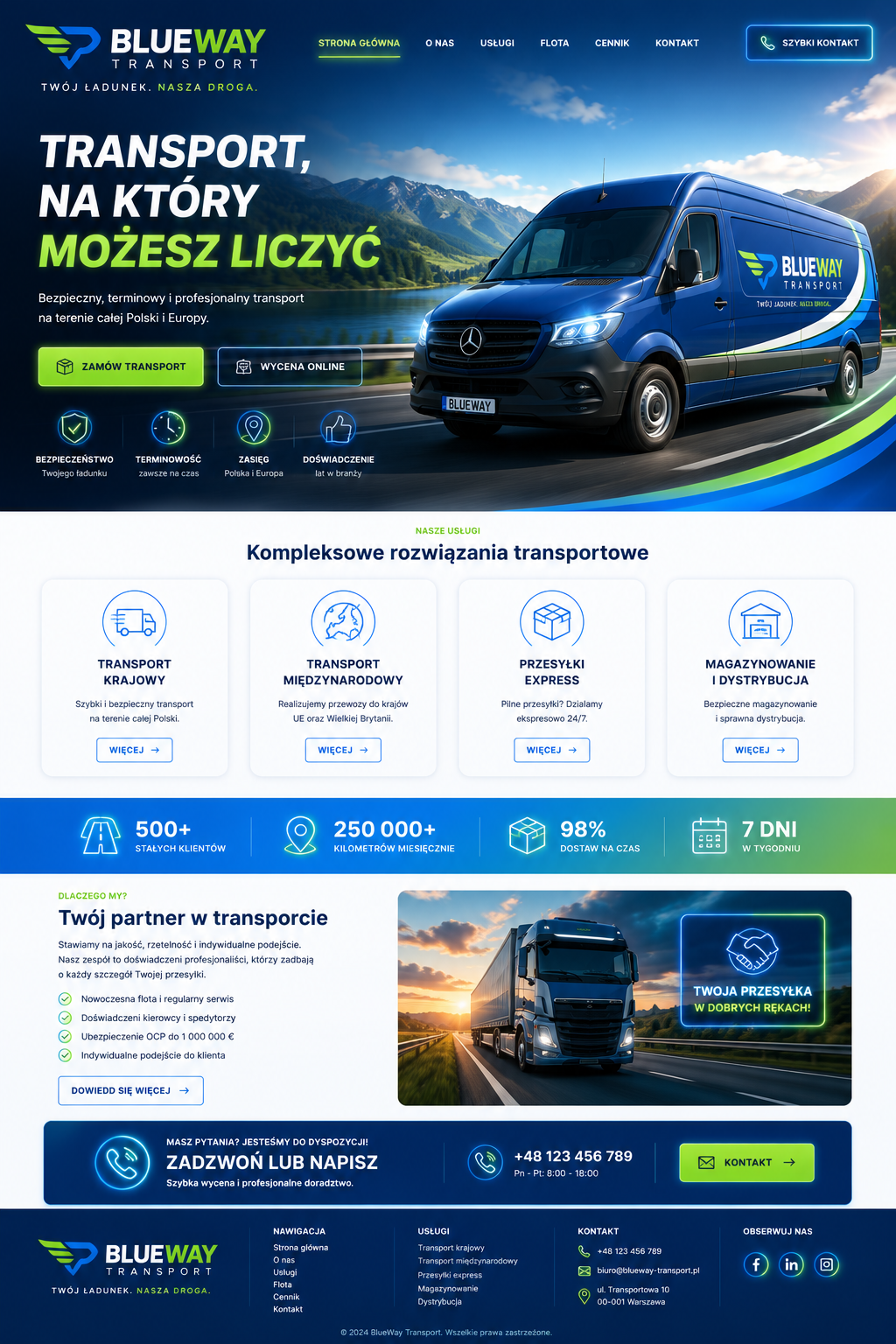 Projekt graficzny strony dla firmy transportowej